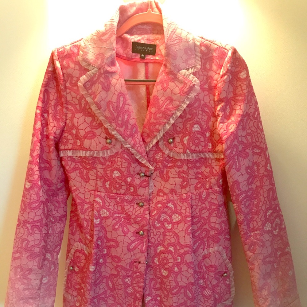 pink button up ruffle coat